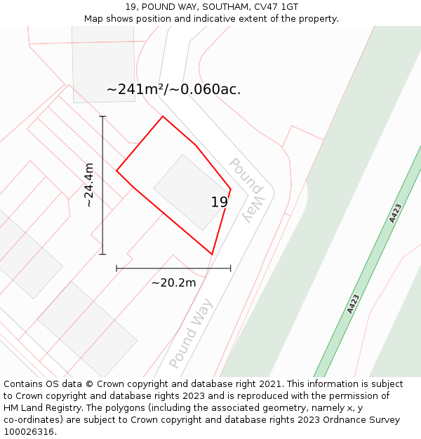 19, POUND WAY, SOUTHAM, CV47 1GT: Plot and title map