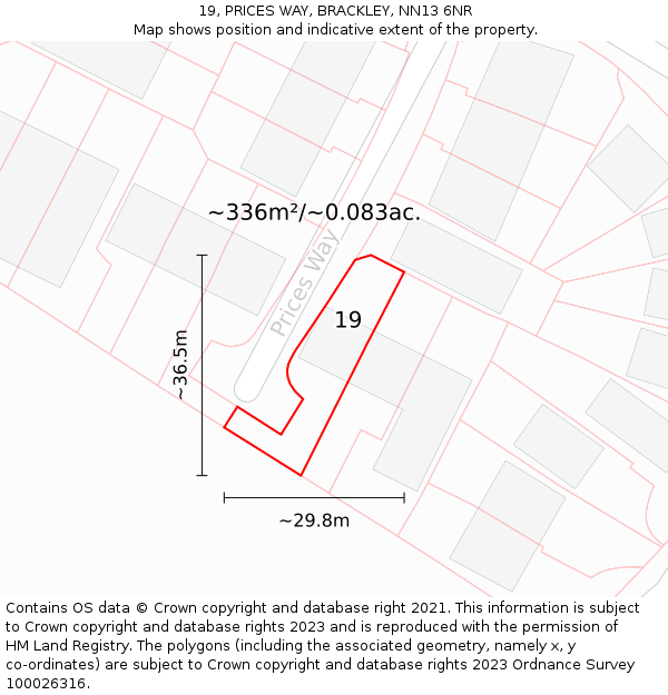 19, PRICES WAY, BRACKLEY, NN13 6NR: Plot and title map