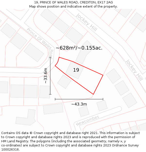 19, PRINCE OF WALES ROAD, CREDITON, EX17 2AG: Plot and title map