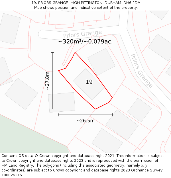 19, PRIORS GRANGE, HIGH PITTINGTON, DURHAM, DH6 1DA: Plot and title map