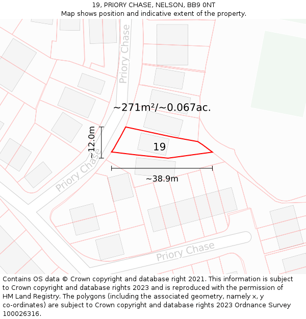 19, PRIORY CHASE, NELSON, BB9 0NT: Plot and title map