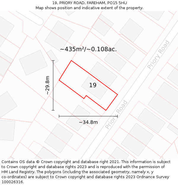 19, PRIORY ROAD, FAREHAM, PO15 5HU: Plot and title map