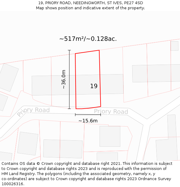 19, PRIORY ROAD, NEEDINGWORTH, ST IVES, PE27 4SD: Plot and title map