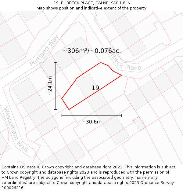 19, PURBECK PLACE, CALNE, SN11 8LN: Plot and title map