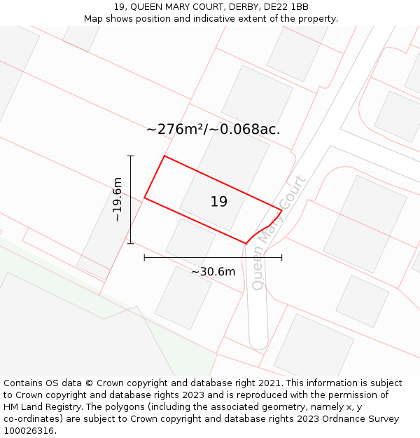 19, QUEEN MARY COURT, DERBY, DE22 1BB: Plot and title map
