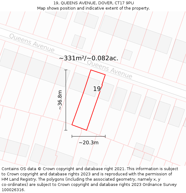 19, QUEENS AVENUE, DOVER, CT17 9PU: Plot and title map