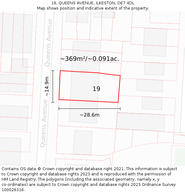 19, QUEENS AVENUE, ILKESTON, DE7 4DL: Plot and title map