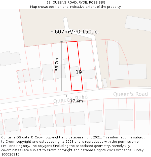 19, QUEENS ROAD, RYDE, PO33 3BG: Plot and title map