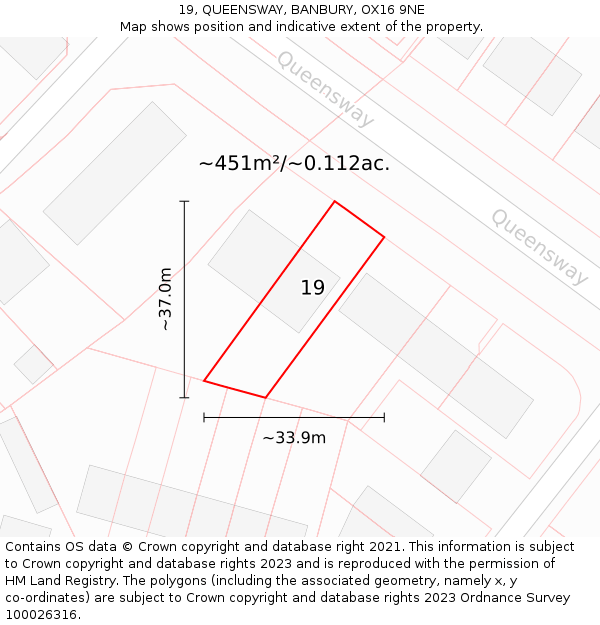 19, QUEENSWAY, BANBURY, OX16 9NE: Plot and title map