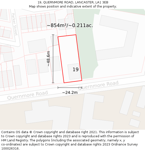 19, QUERNMORE ROAD, LANCASTER, LA1 3EB: Plot and title map