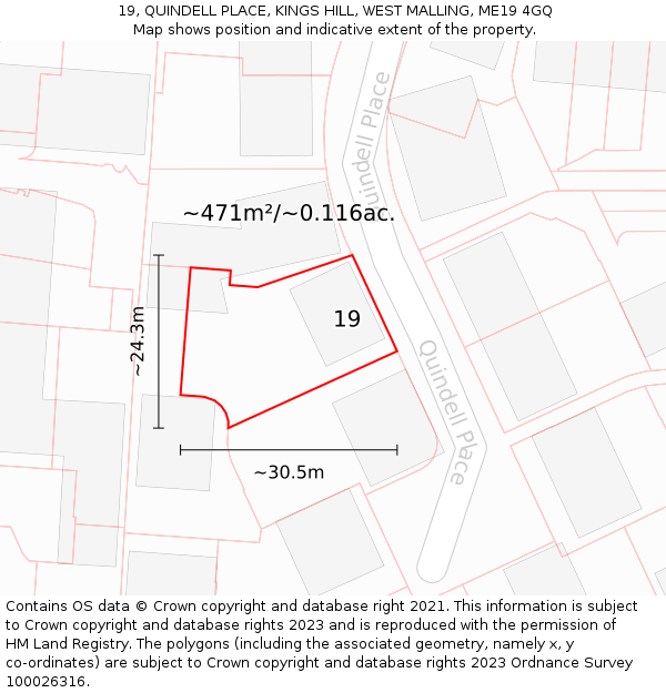 19, QUINDELL PLACE, KINGS HILL, WEST MALLING, ME19 4GQ: Plot and title map