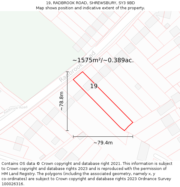 19, RADBROOK ROAD, SHREWSBURY, SY3 9BD: Plot and title map