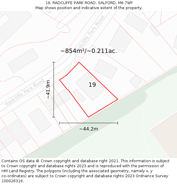 19, RADCLIFFE PARK ROAD, SALFORD, M6 7WP: Plot and title map