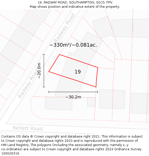 19, RADWAY ROAD, SOUTHAMPTON, SO15 7PN: Plot and title map