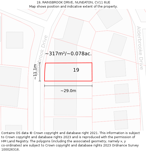 19, RAINSBROOK DRIVE, NUNEATON, CV11 6UE: Plot and title map