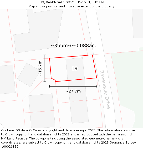 19, RAVENDALE DRIVE, LINCOLN, LN2 2JN: Plot and title map