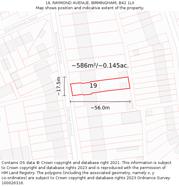 19, RAYMOND AVENUE, BIRMINGHAM, B42 1LX: Plot and title map