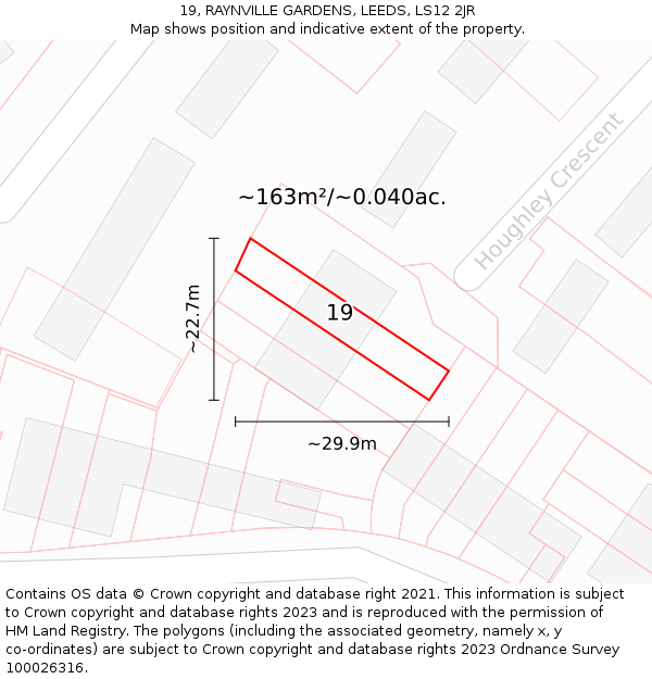 19, RAYNVILLE GARDENS, LEEDS, LS12 2JR: Plot and title map