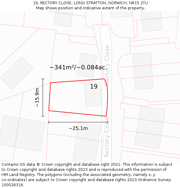 19, RECTORY CLOSE, LONG STRATTON, NORWICH, NR15 2TU: Plot and title map