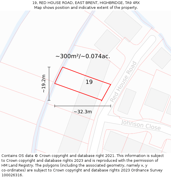 19, RED HOUSE ROAD, EAST BRENT, HIGHBRIDGE, TA9 4RX: Plot and title map