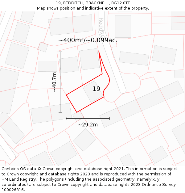 19, REDDITCH, BRACKNELL, RG12 0TT: Plot and title map