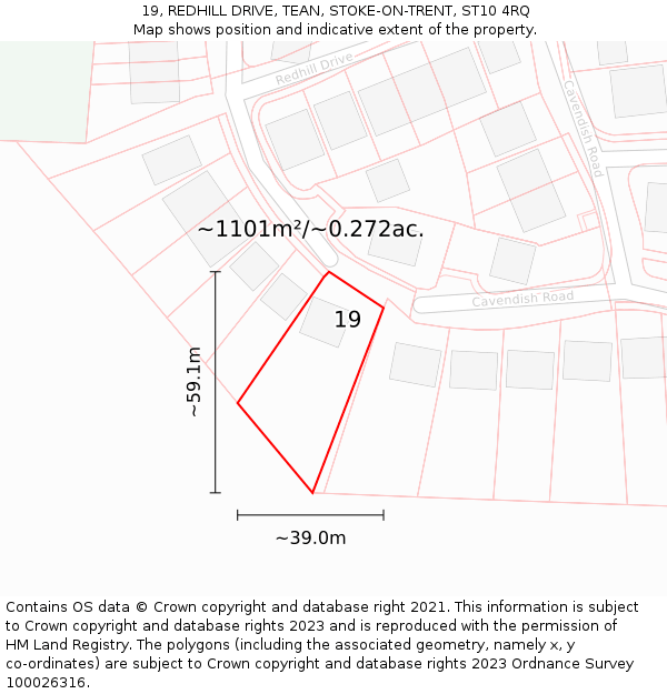 19, REDHILL DRIVE, TEAN, STOKE-ON-TRENT, ST10 4RQ: Plot and title map