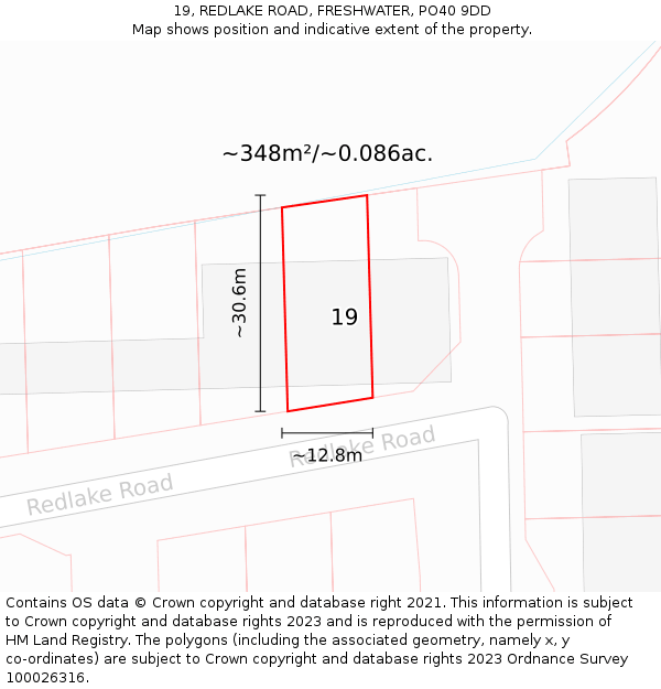 19, REDLAKE ROAD, FRESHWATER, PO40 9DD: Plot and title map