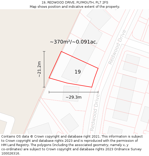 19, REDWOOD DRIVE, PLYMOUTH, PL7 2FS: Plot and title map