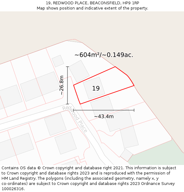 19, REDWOOD PLACE, BEACONSFIELD, HP9 1RP: Plot and title map