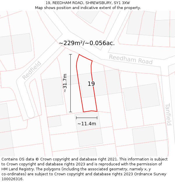 19, REEDHAM ROAD, SHREWSBURY, SY1 3XW: Plot and title map