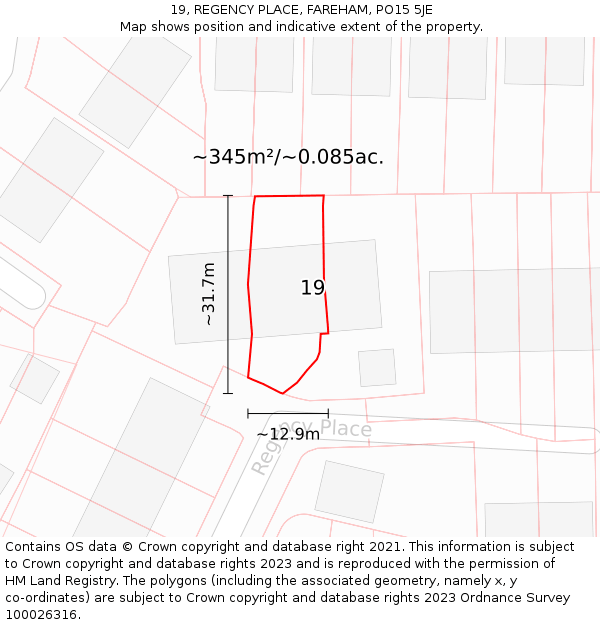 19, REGENCY PLACE, FAREHAM, PO15 5JE: Plot and title map