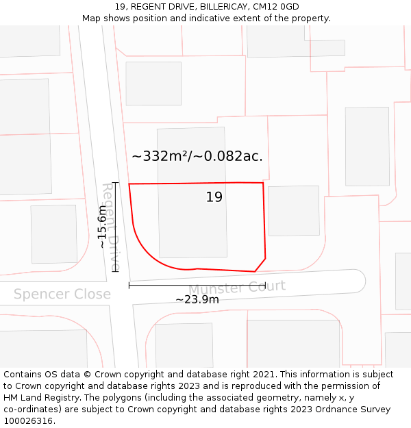 19, REGENT DRIVE, BILLERICAY, CM12 0GD: Plot and title map