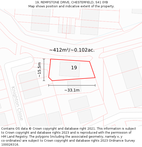 19, REMPSTONE DRIVE, CHESTERFIELD, S41 0YB: Plot and title map