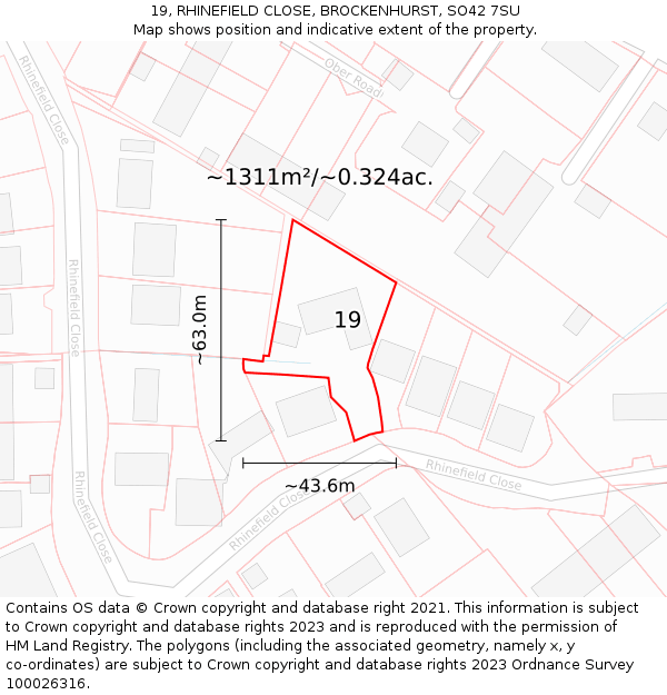 19, RHINEFIELD CLOSE, BROCKENHURST, SO42 7SU: Plot and title map