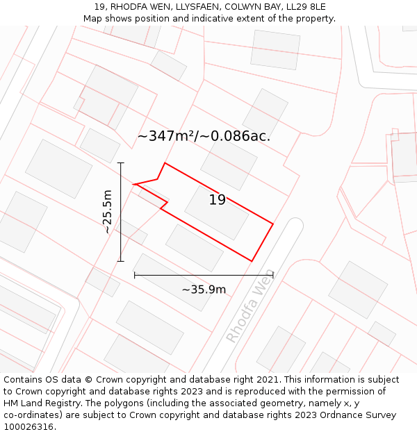 19, RHODFA WEN, LLYSFAEN, COLWYN BAY, LL29 8LE: Plot and title map