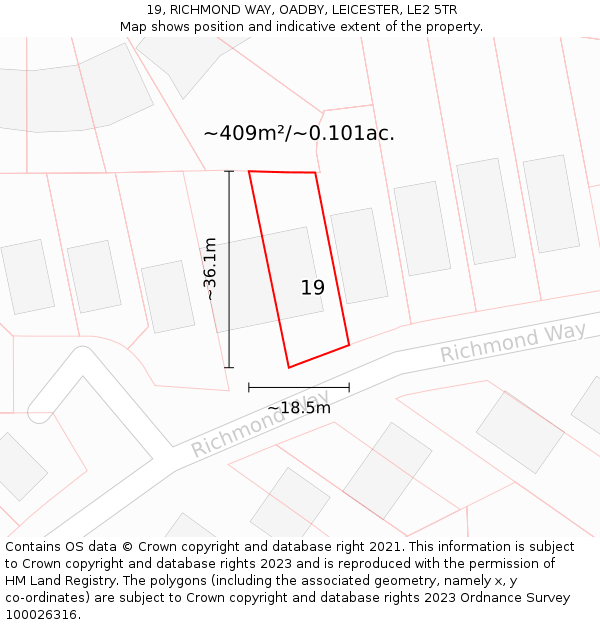 19, RICHMOND WAY, OADBY, LEICESTER, LE2 5TR: Plot and title map