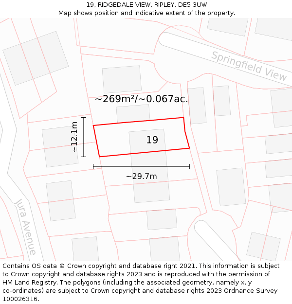 19, RIDGEDALE VIEW, RIPLEY, DE5 3UW: Plot and title map