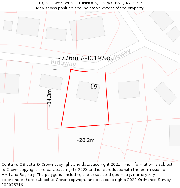 19, RIDGWAY, WEST CHINNOCK, CREWKERNE, TA18 7PY: Plot and title map