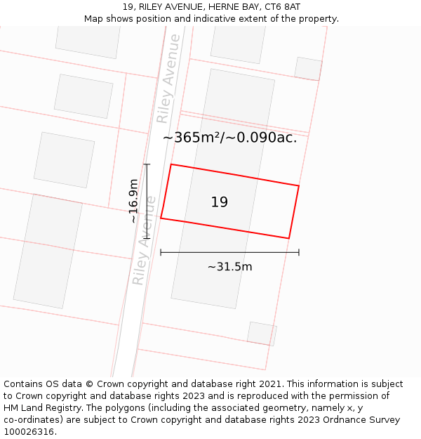 19, RILEY AVENUE, HERNE BAY, CT6 8AT: Plot and title map