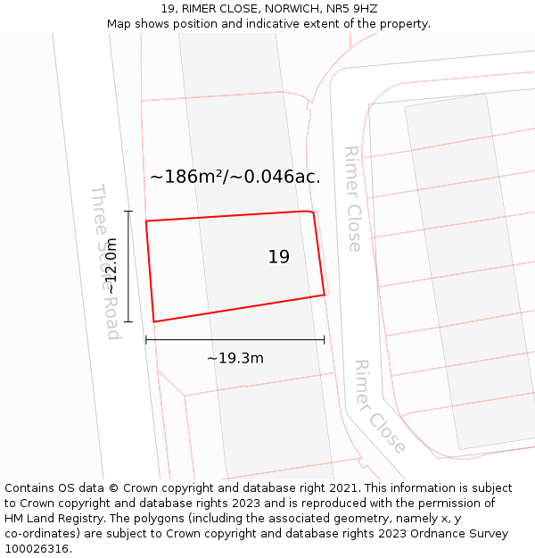 19, RIMER CLOSE, NORWICH, NR5 9HZ: Plot and title map