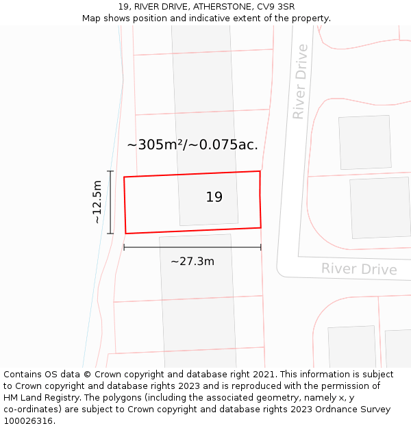 19, RIVER DRIVE, ATHERSTONE, CV9 3SR: Plot and title map