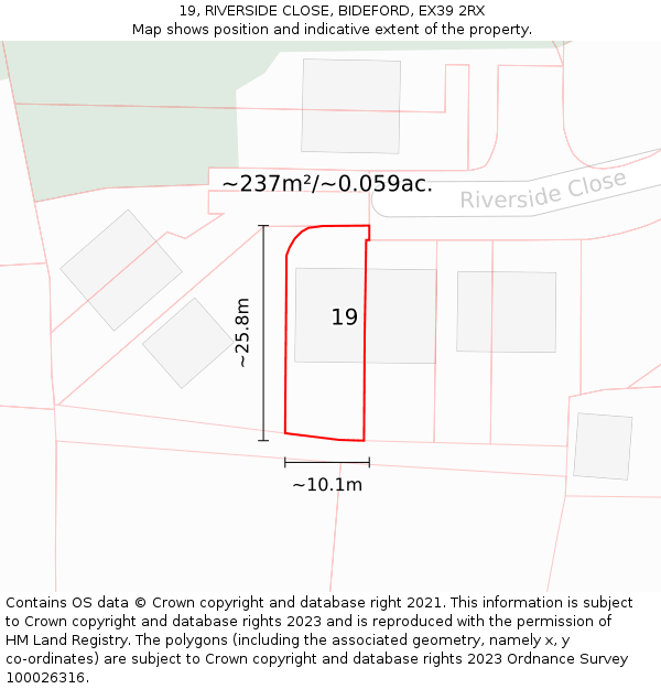 19, RIVERSIDE CLOSE, BIDEFORD, EX39 2RX: Plot and title map