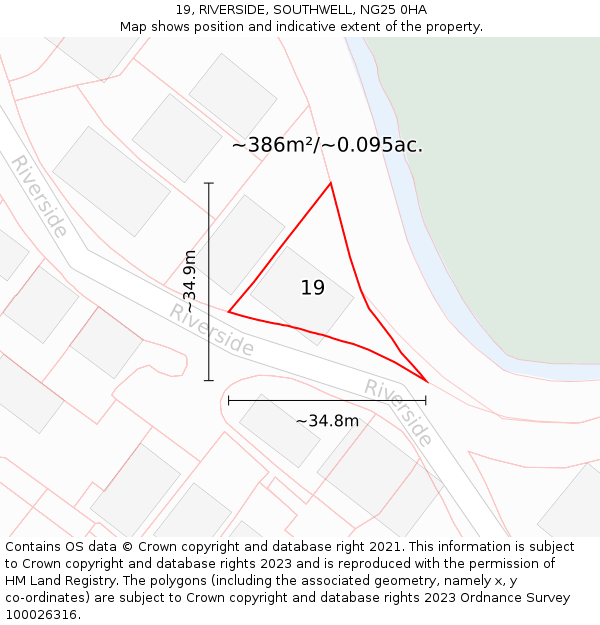 19, RIVERSIDE, SOUTHWELL, NG25 0HA: Plot and title map