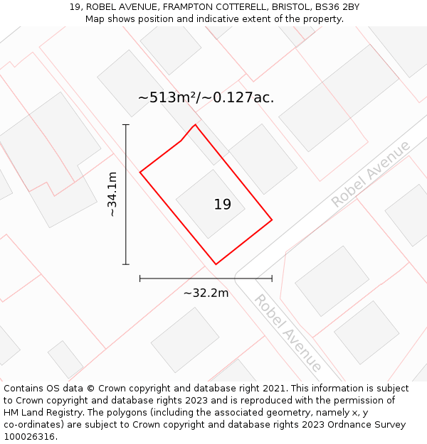 19, ROBEL AVENUE, FRAMPTON COTTERELL, BRISTOL, BS36 2BY: Plot and title map