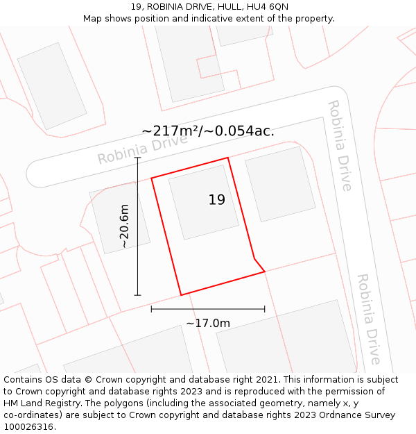 19, ROBINIA DRIVE, HULL, HU4 6QN: Plot and title map