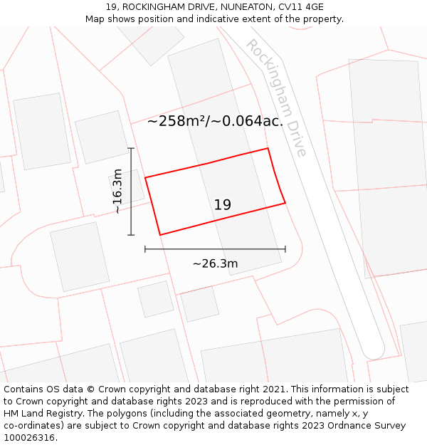 19, ROCKINGHAM DRIVE, NUNEATON, CV11 4GE: Plot and title map