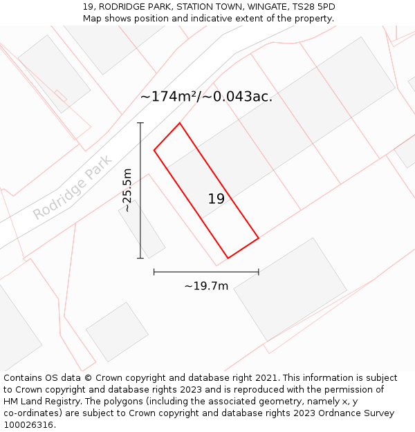 19, RODRIDGE PARK, STATION TOWN, WINGATE, TS28 5PD: Plot and title map