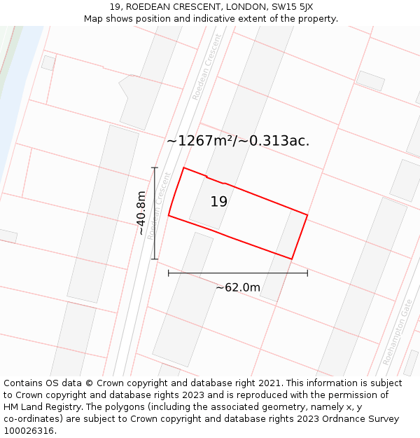 19, ROEDEAN CRESCENT, LONDON, SW15 5JX: Plot and title map