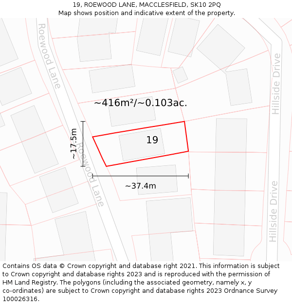 19, ROEWOOD LANE, MACCLESFIELD, SK10 2PQ: Plot and title map