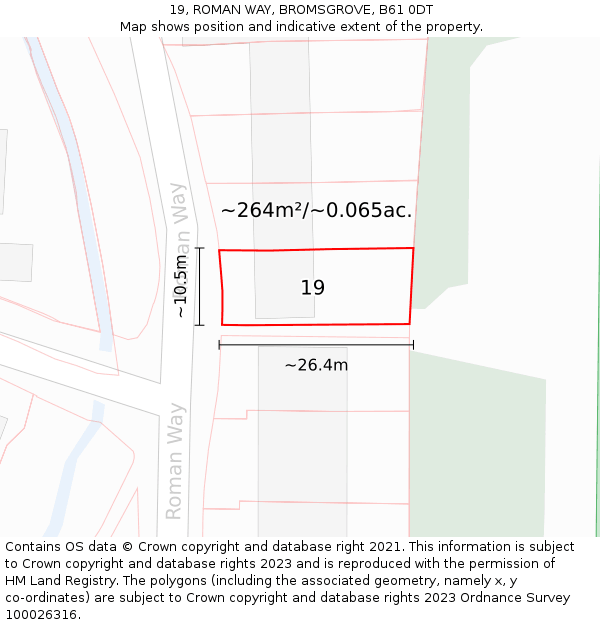 19, ROMAN WAY, BROMSGROVE, B61 0DT: Plot and title map